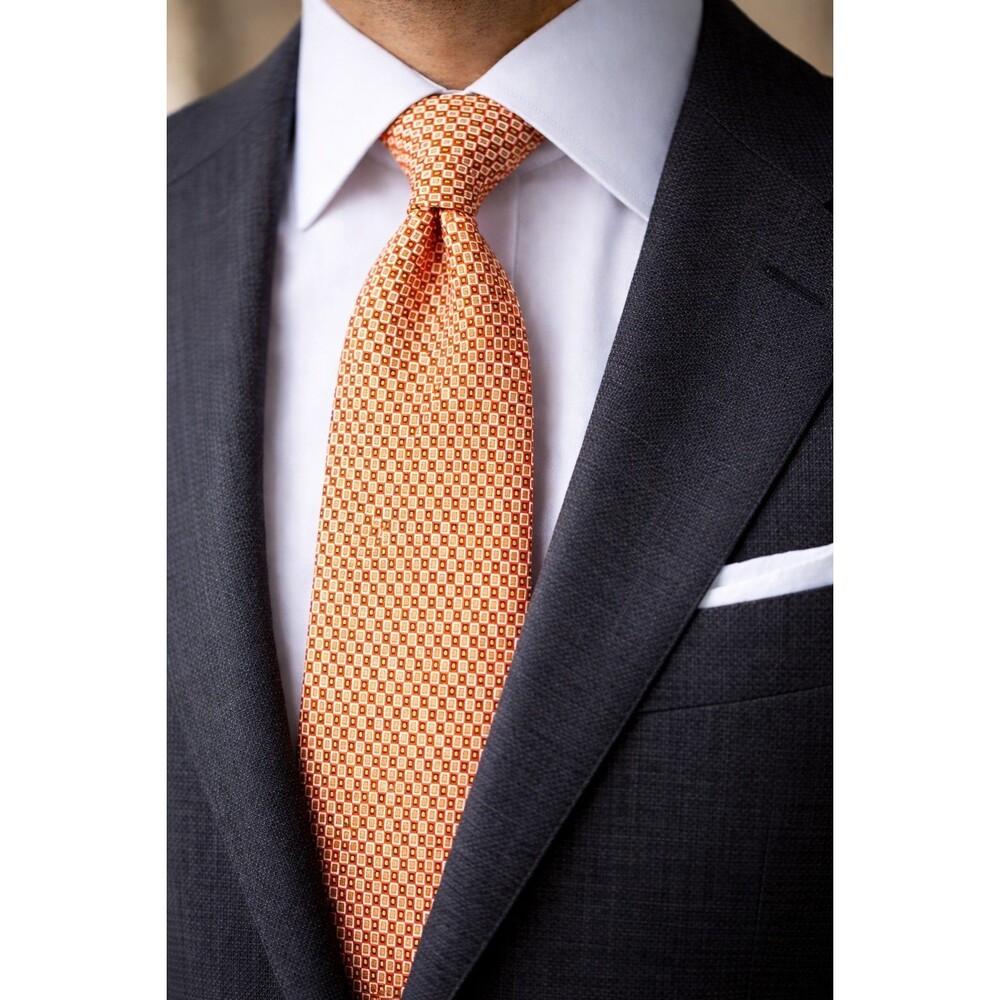 Tie 70s 80s 90s Y2K Mens Cintas Stain Resistant  Orange Brown 3.75 Wide 58 Long